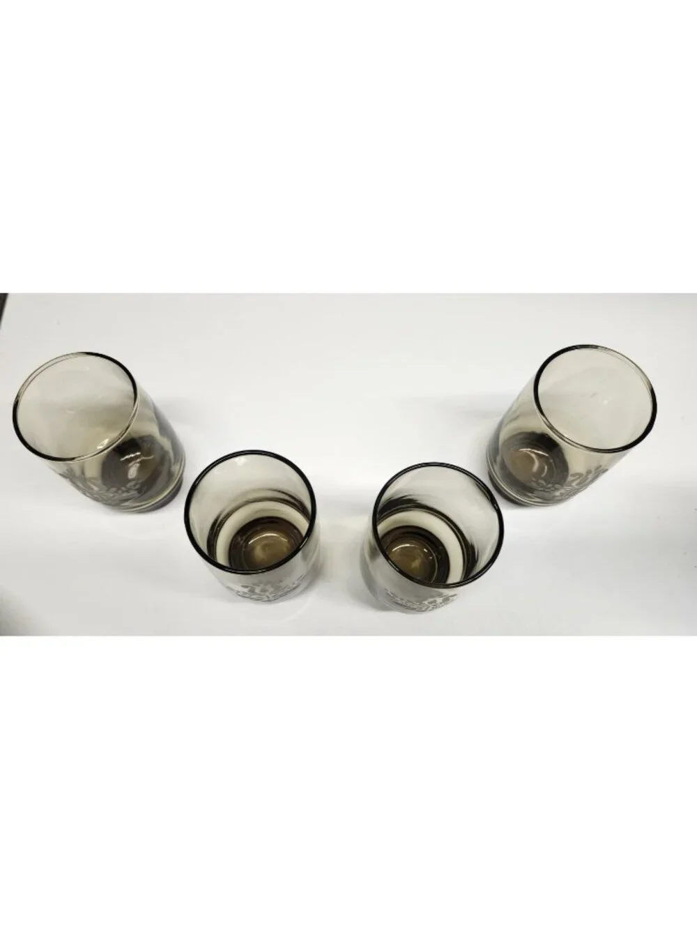 4- Libbey Pfaltzgraff Village Brown Smoke Etched Glasses Vintage Tumblers